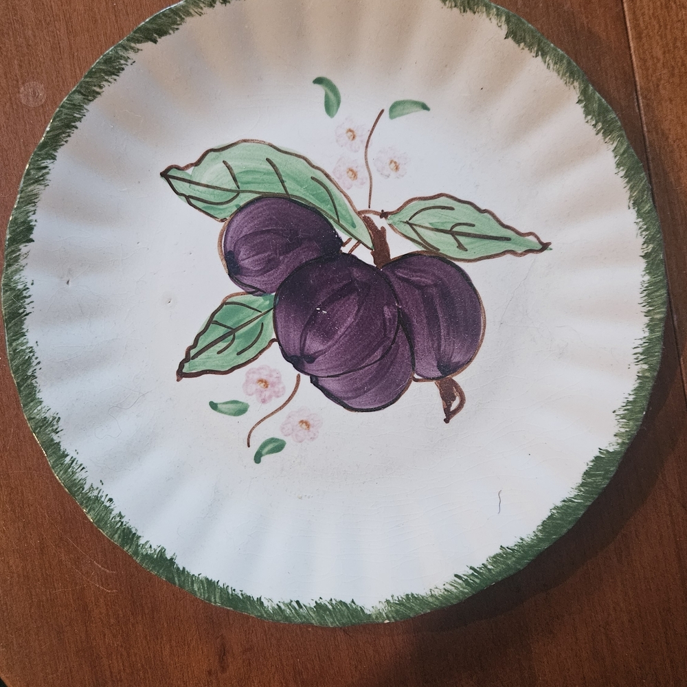 Hand-Painted Ceramic Plate with Purple Fruit Design